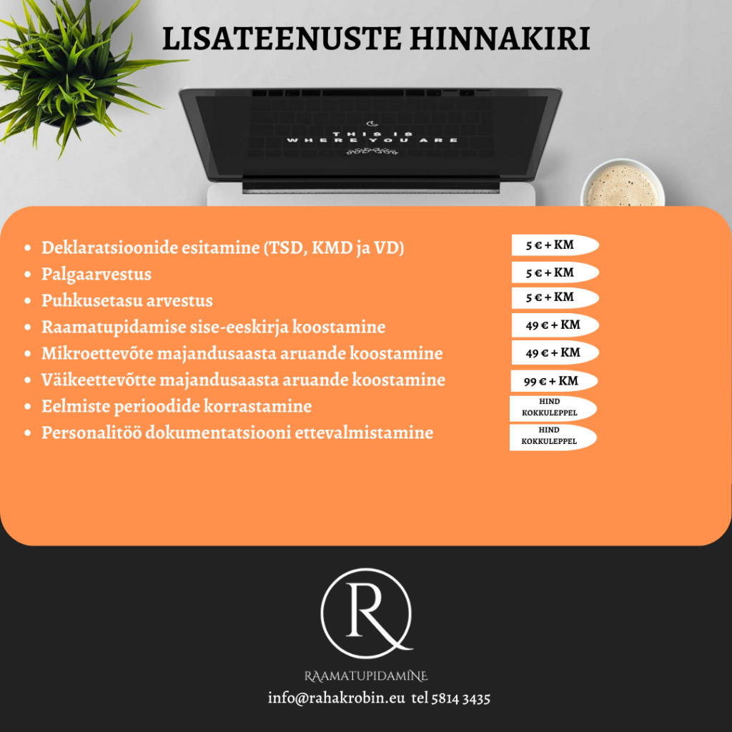 Rahakrõbin OÜ lisateenuste hinnakiri